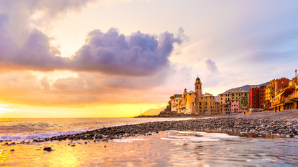Fototapeta premium Sunset on the sea, Camogli, Liguria, Italy