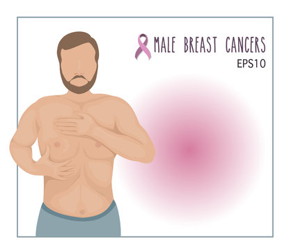 vector of a man breast cancer checking himself,awareness breast cancer concept