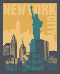 Manhattan, New York city, silhouette illustration