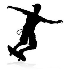 Very high quality and highly detailed skating skateboarder silhouette