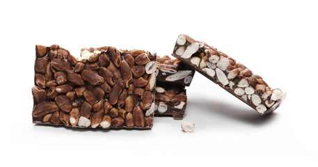 Chocolate with rice bars isolated on white background