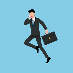 Businessmen smile and running while talking about work, presenting earnings, explaining products, discussing projects and selling or operating. Flat illustrator vector design.