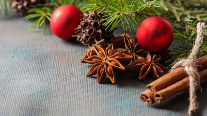 Christmas decoration on old background.