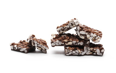 Chocolate with rice bars isolated on white background