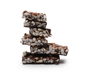 Chocolate with rice bars isolated on white background