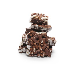 Chocolate with rice bars isolated on white background