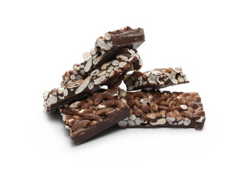 Chocolate with rice bars isolated on white background