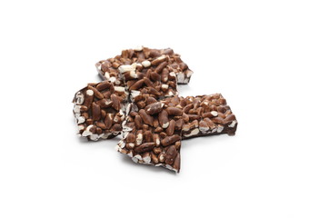 Chocolate with rice bars isolated on white background