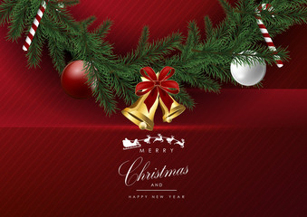 Merry Christmas and happy new year flower circle red background template vector