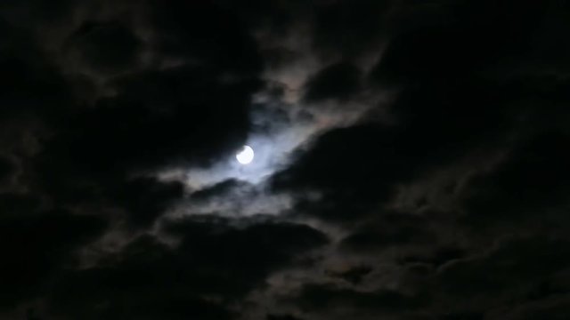 Time Lapse Movement Of The Moon In The Night Sky With Clouds
