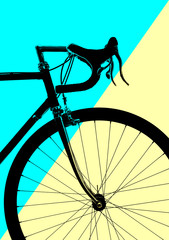Profile of a sports vintage road bike isolated on a blue background