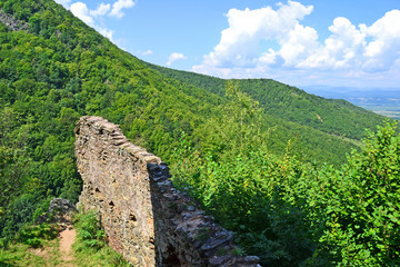 Fototapeta na wymiar Old ruined wall of a fortress in Transylvania Romania