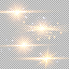 Vector illustration of abstract flare light rays. A set of stars, light and radiance, rays and brightness. Glow light effect. Vector illustration. Christmas flash Concept.