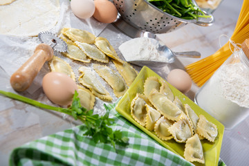 traditional italian ravioli filled with spinach