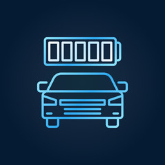 Electric car with battery vector colored icon in thin line style on dark background