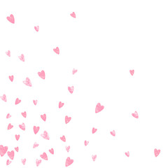 Wedding glitter confetti with hearts on isolated back. Shiny falling sequins with shimmer and sparkles. Design with pink wedding glitter for party invitation, banner, greeting card, bridal shower.