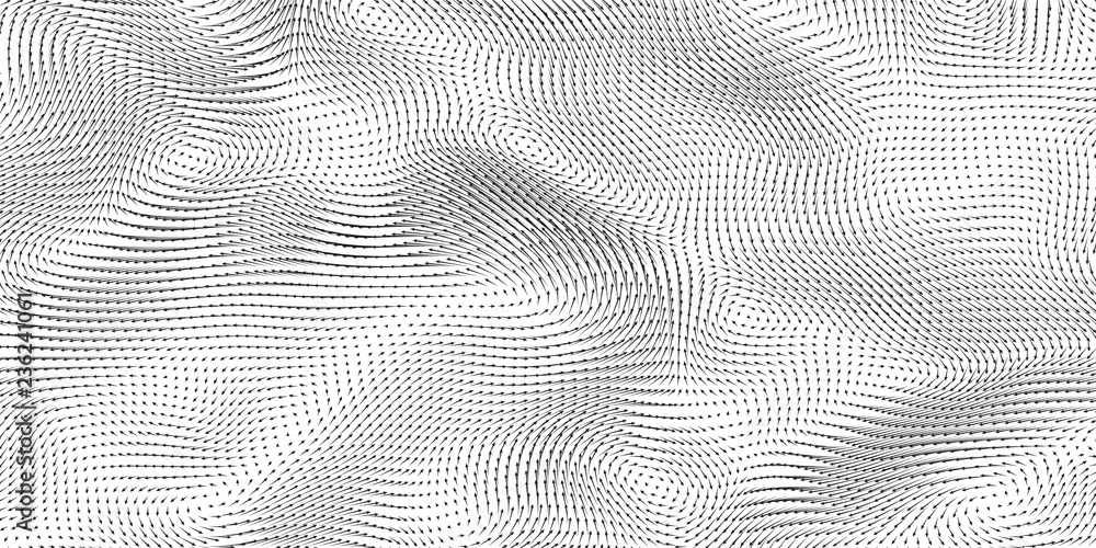 Poster vector monochrome field visualization of forces. magnetic or gravitational fluctuations chart. scien