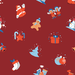Merry Christmas seamless background with Santa Claus, Kids cute cartoon character.