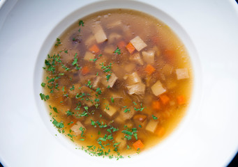 vegetable soup shot at close range