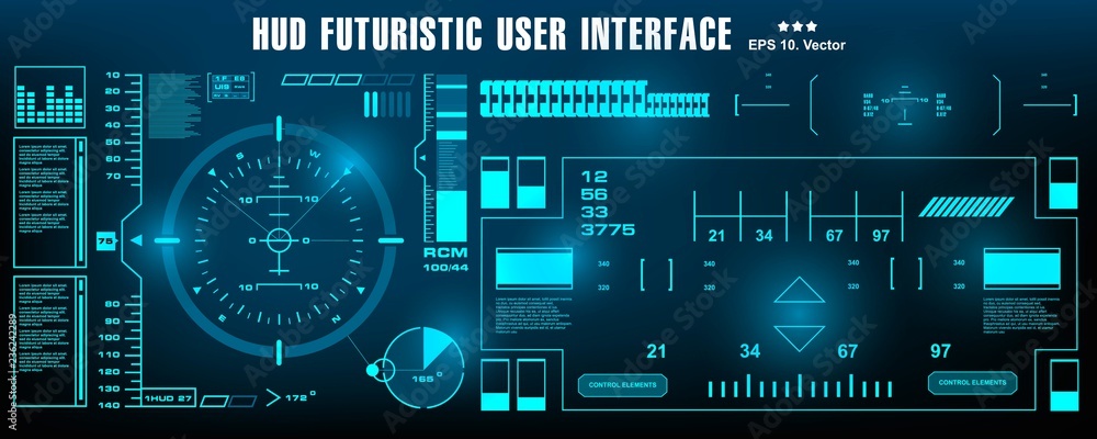 Poster dashboard display virtual reality technology screen. hud futuristic blue user interface