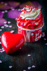 Valentines Day homemade cupcakes with pink icing.