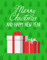 Fototapeta na wymiar Merry Christmas and happy new year greeting card. Gift box. Vector illustration. 