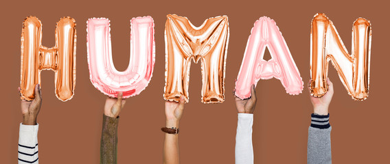 Hands showing balloons word