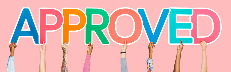 Colorful letters forming the word approved