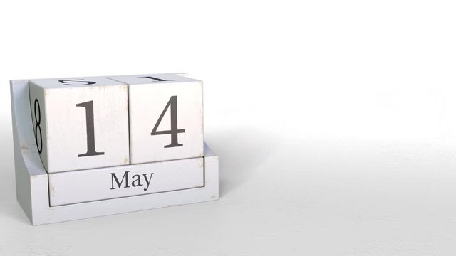 May 14 date on retro blocks calendar, 3D animation