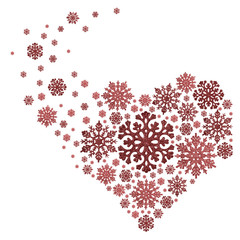 red heart formed from snowflakes on white