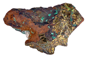 pyrite and malachite mineral isolated on white