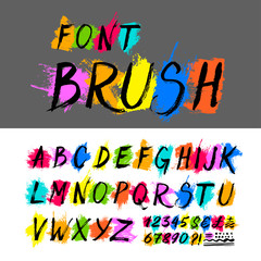 Painted ABC Font Brush Strokes. Vector illustration. Isolated on white background.