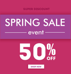 Spring sale paper background banner. Vector illustration.