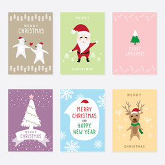 set vector graphic cartoon card about Merry Christmas and Happy New Year