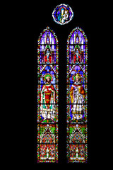 Munster. Les vitraux de l'église catholique Saint Léger . Alsace. Haut-Rhin. Grand Est	