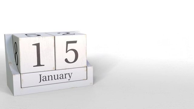 January 15 date on vintage cube calendar, 3D animation