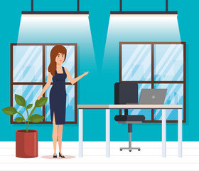 modern office with businesswoman