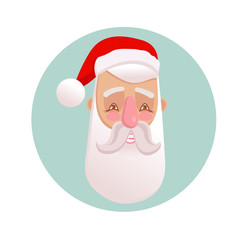 Vector illustration of smiling positive Santa Claus portrait. Christmas character in cartoon style