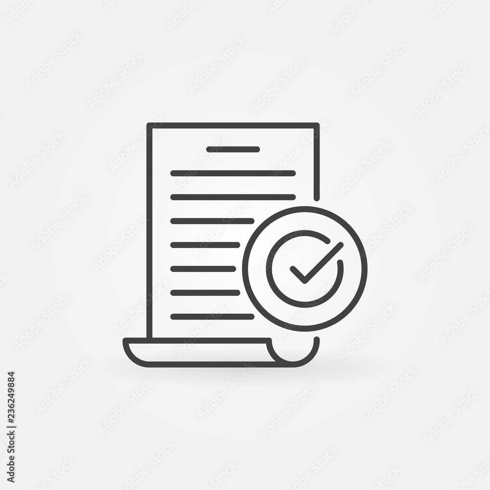 Poster document with checkmark vector icon or sign in thin line style
