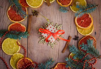 New Year's gifts with red ribbon. Packing Christmas gifts. Garland with lights. New Year.