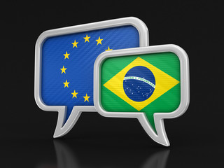 Speech bubbles with flags. Image with clipping path