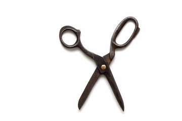 old large forged scissors on a white background