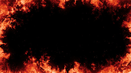 abstract flames frame on isolated a black background