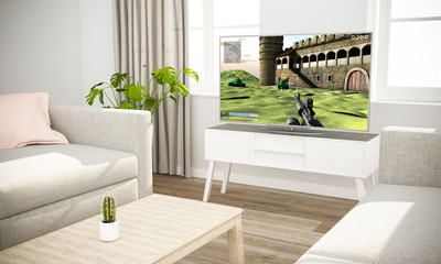 videogames television sofa in scandinavian living room