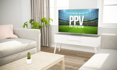 streaming sports event television sofa in scandinavian living room