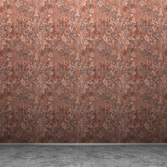 3d illustration rendering of red concrete wall and grey concrete floor