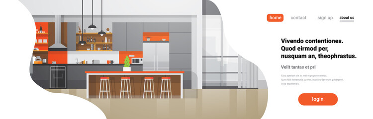modern kitchen interior empty no people house room flat horizontal banner copy space vector illustration