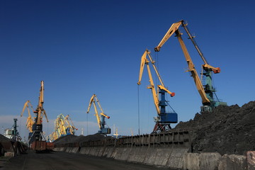 Gantry cranes and railway line in the sea port