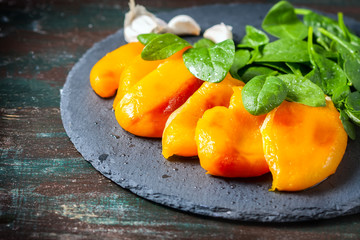 Yellow pepper baked on grill.