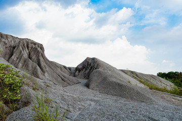 A rocky mountain or pile of fine white stone, which was mined from the mining process
